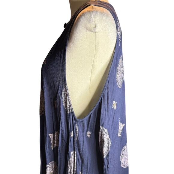 Free People Navy Blue Boho Sleeveless Swing Dress, Rayon Medallion Print, Large - Picture 10 of 10